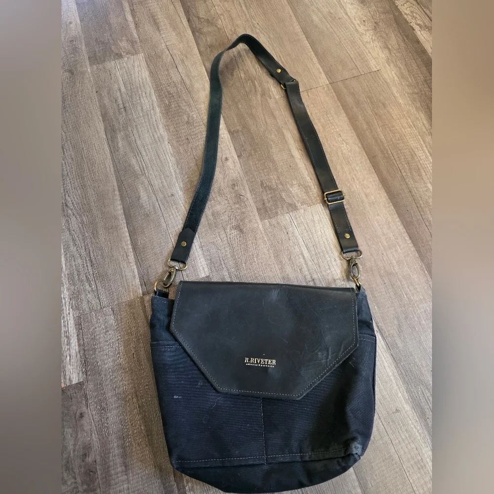 R.Riveter Usa Handmade Leather Canvas Messnger Bag Crossbody Black Designer